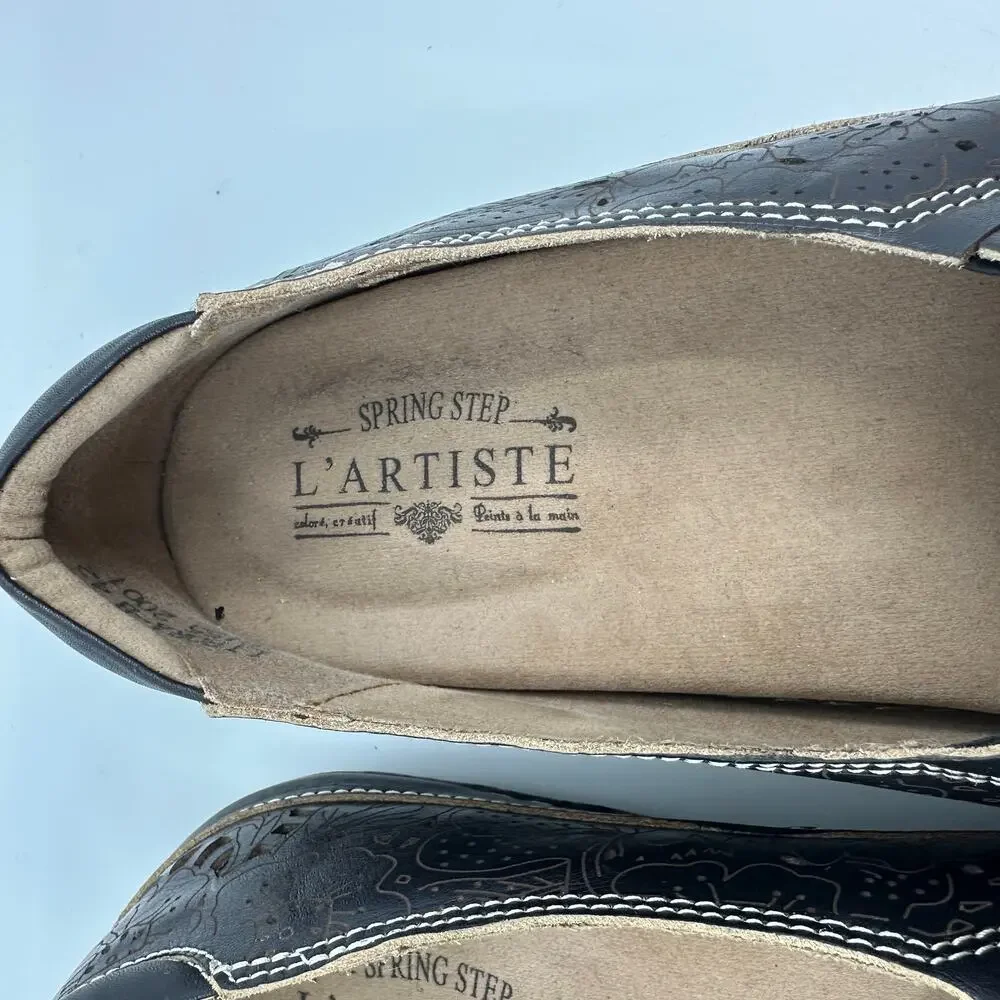 LArtiste Shoes Libora WMNS 42B Black Brown Floral Leather Slip On Comfort Boho